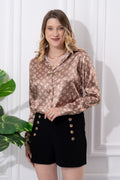 LV Printed Brown Satin Shirt - Vooning