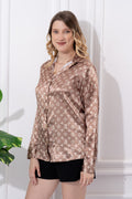LV Printed Brown Satin Shirt - Vooning
