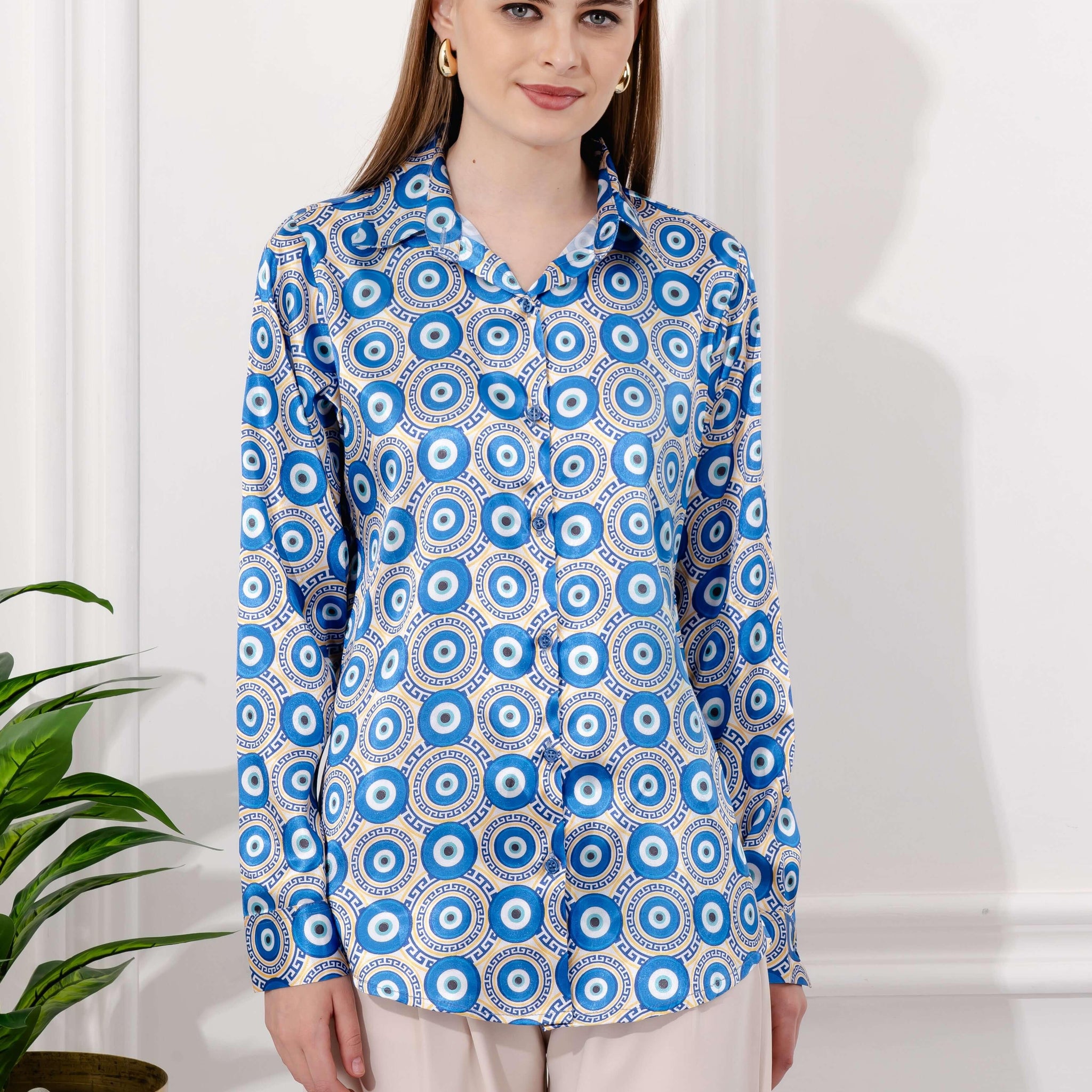 Evil Eye Printed Satin Shirt - Vooning