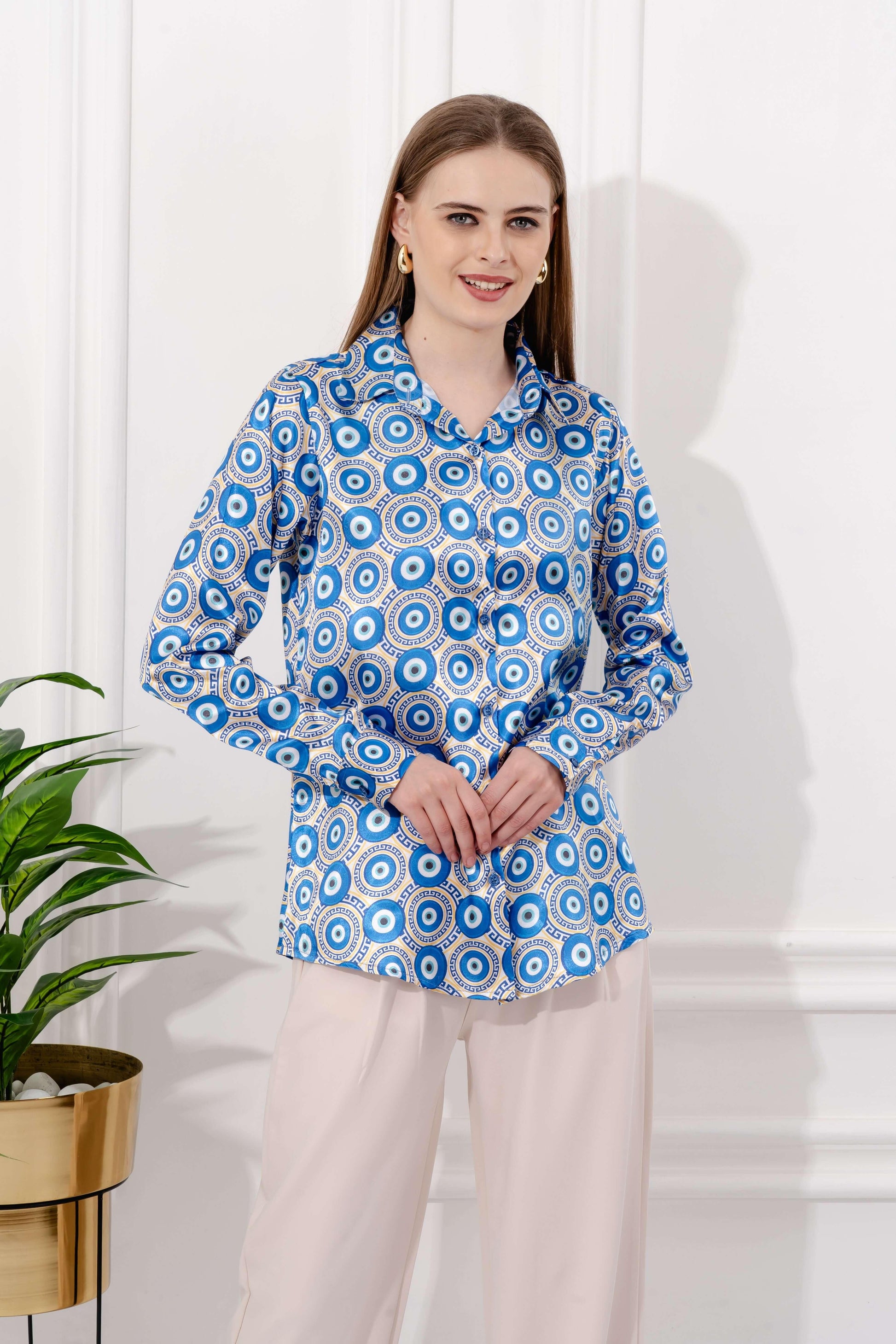 Evil Eye Printed Satin Shirt - Vooning