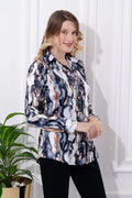 Abstract Marble Printed Satin Shirt - Vooning