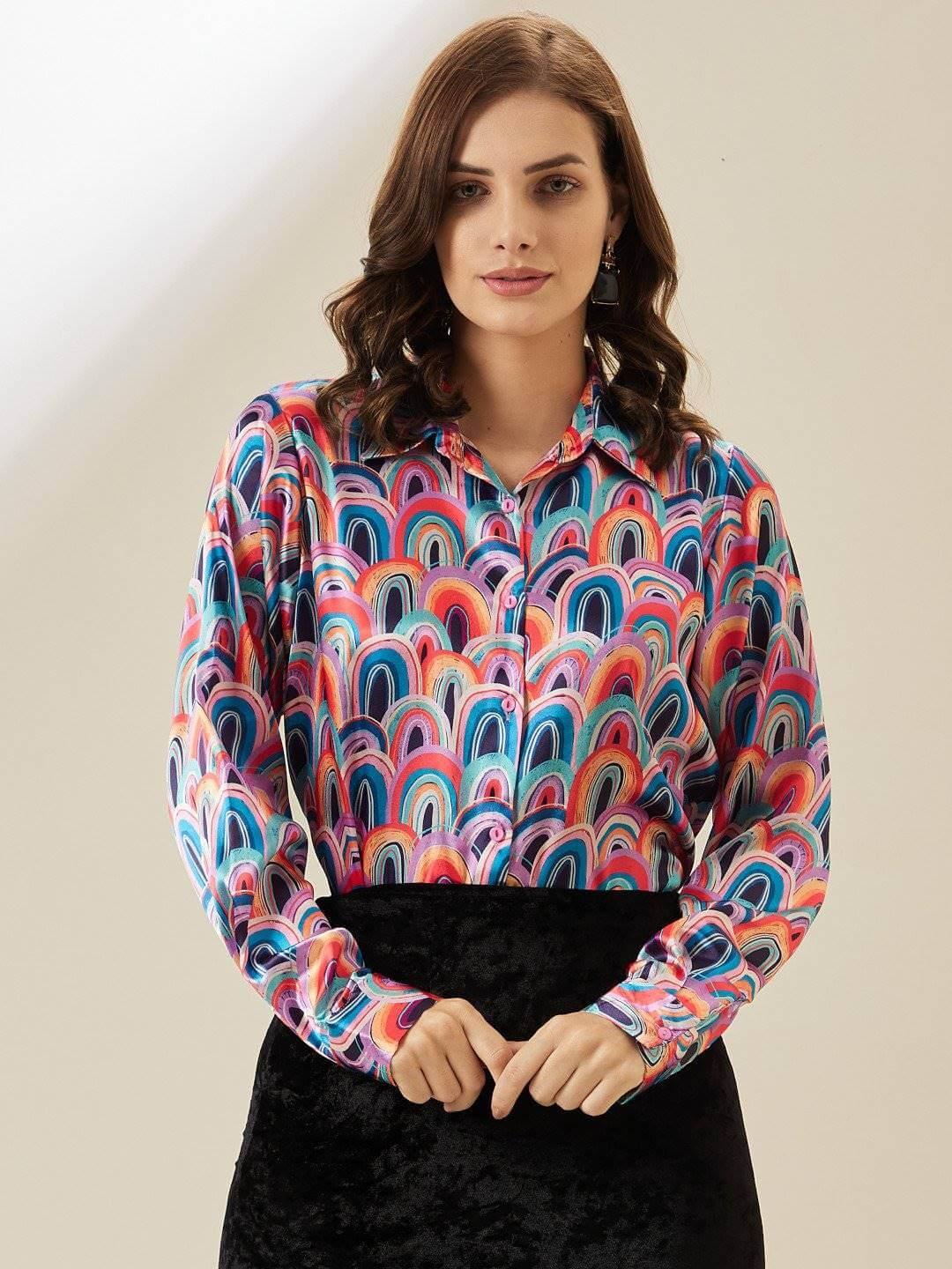 Abstract Printed Satin Shirt