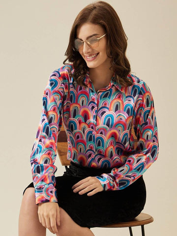 Abstract Printed Satin Shirt - Vooning