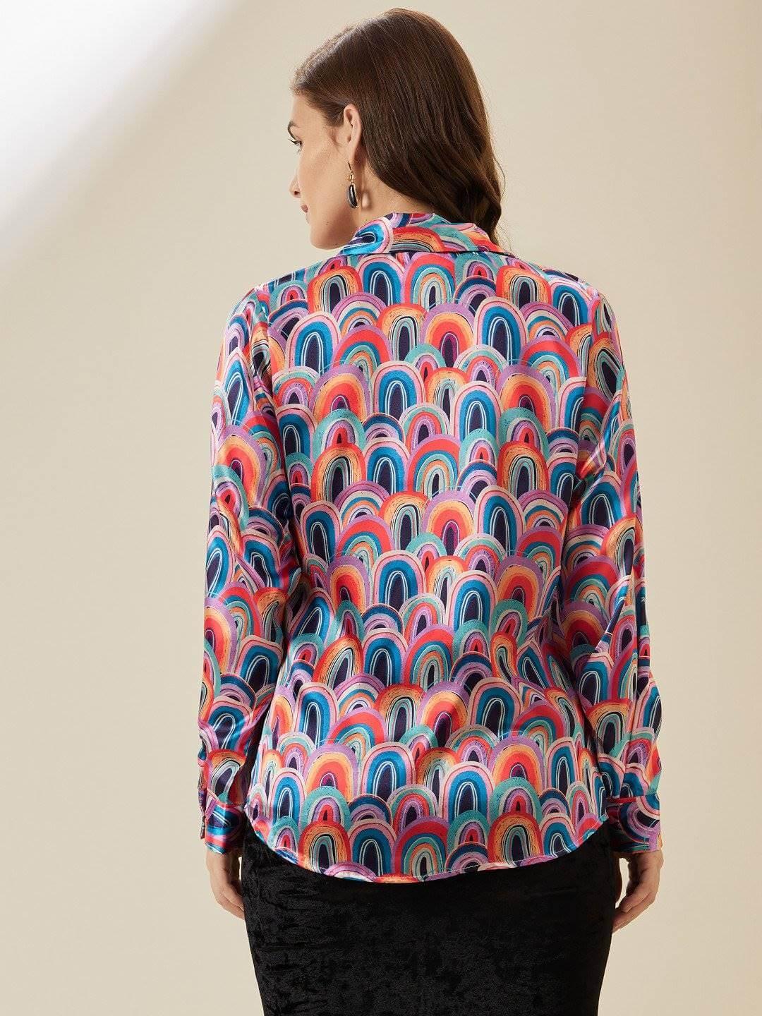 Abstract Printed Satin Shirt - Vooning