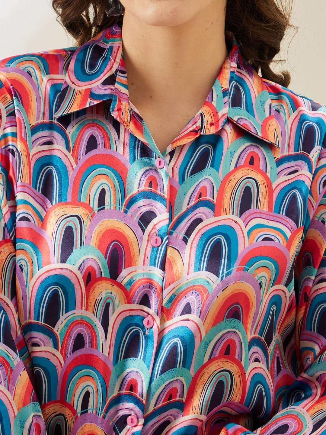 Abstract Printed Satin Shirt - Vooning