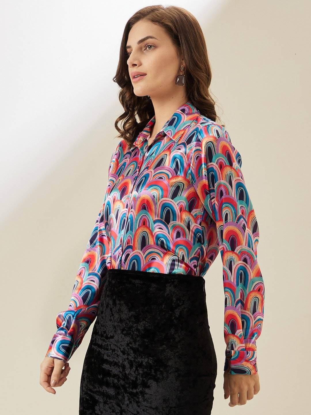 Abstract Printed Satin Shirt - Vooning