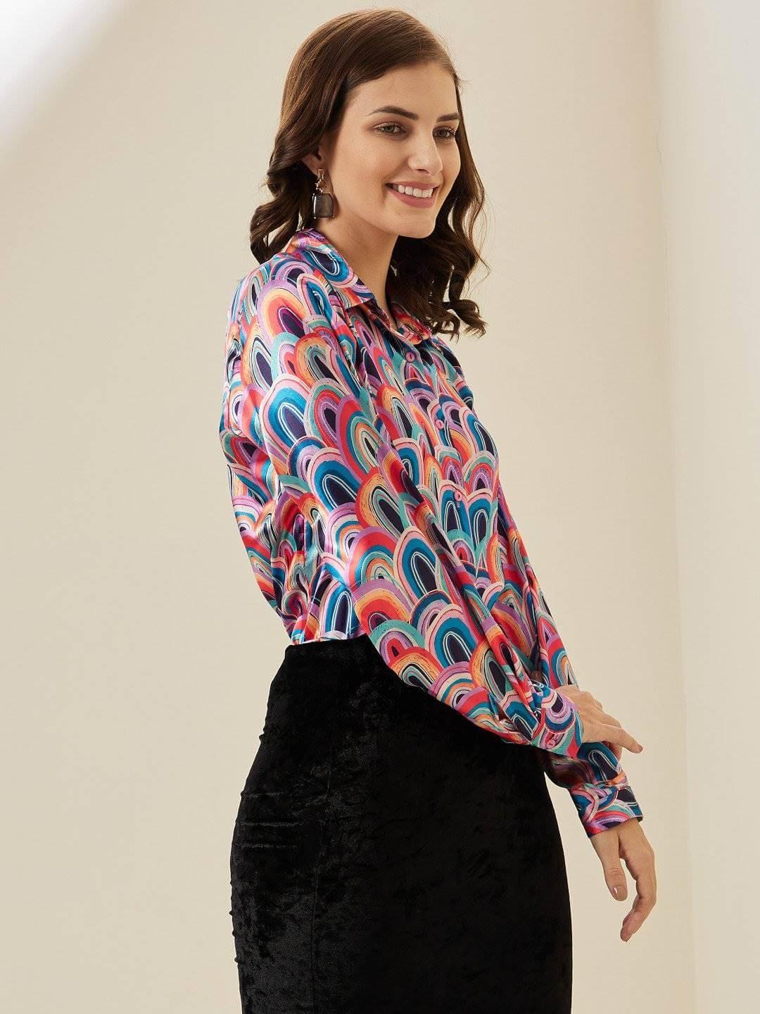 Abstract Printed Satin Shirt - Vooning