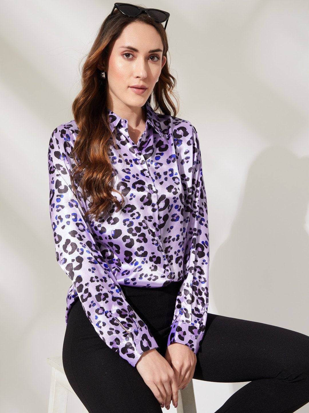 Abstract Printed Shirt In Purple - Vooning