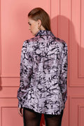 Abstract Purple Black Satin Shirt - Vooning