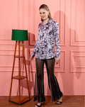 Abstract Purple Black Satin Shirt - Vooning