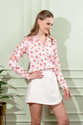 Baby Pink Cherry Heart Printed Shirt - Vooning