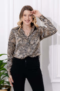 Buy Beige Animal Print Satin Shirt Front For Women