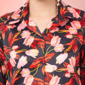 Black Floral Printed Satin Shirt - Vooning