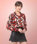Black Floral Printed Satin Shirt - Vooning
