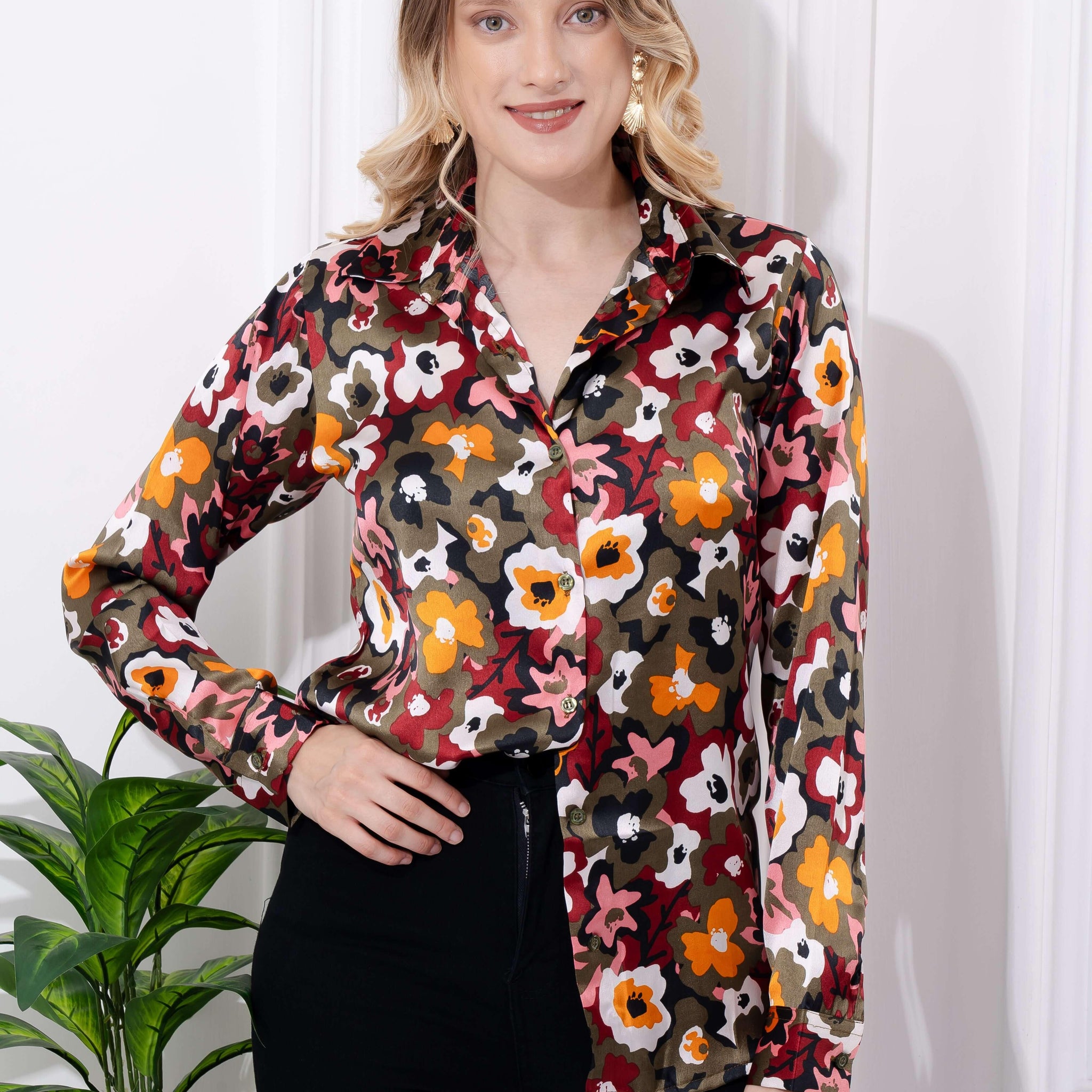 Boho Style Floral Printed Shirt - Vooning