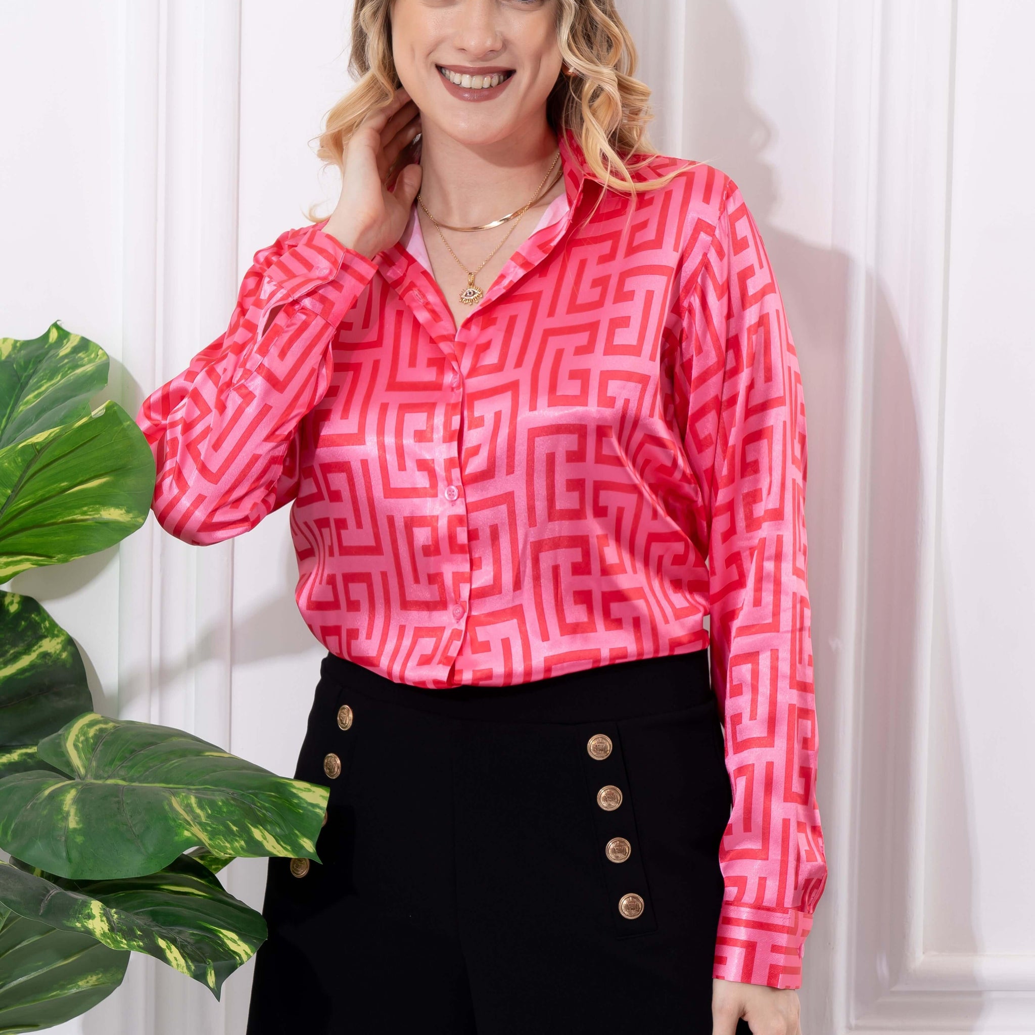 Bossy Dark Pink Satin Shirt - Vooning