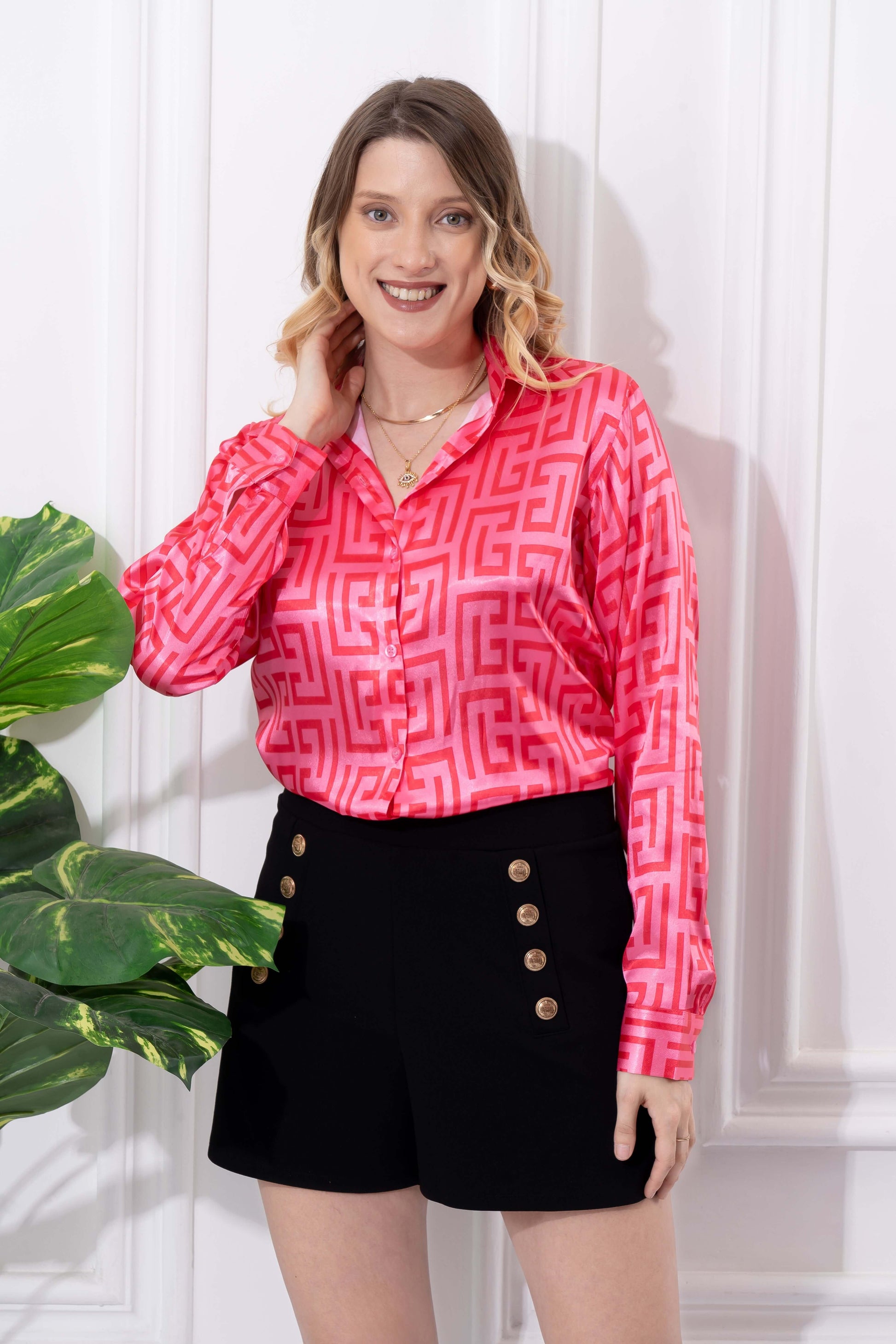 Bossy Dark Pink Satin Shirt - Vooning