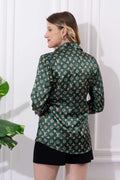 Brand Print Dark Green Satin Shirt - Vooning