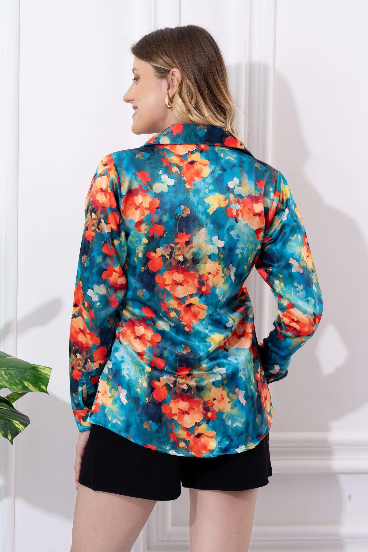 Bright Multicolor Printed Satin Shirt - Vooning