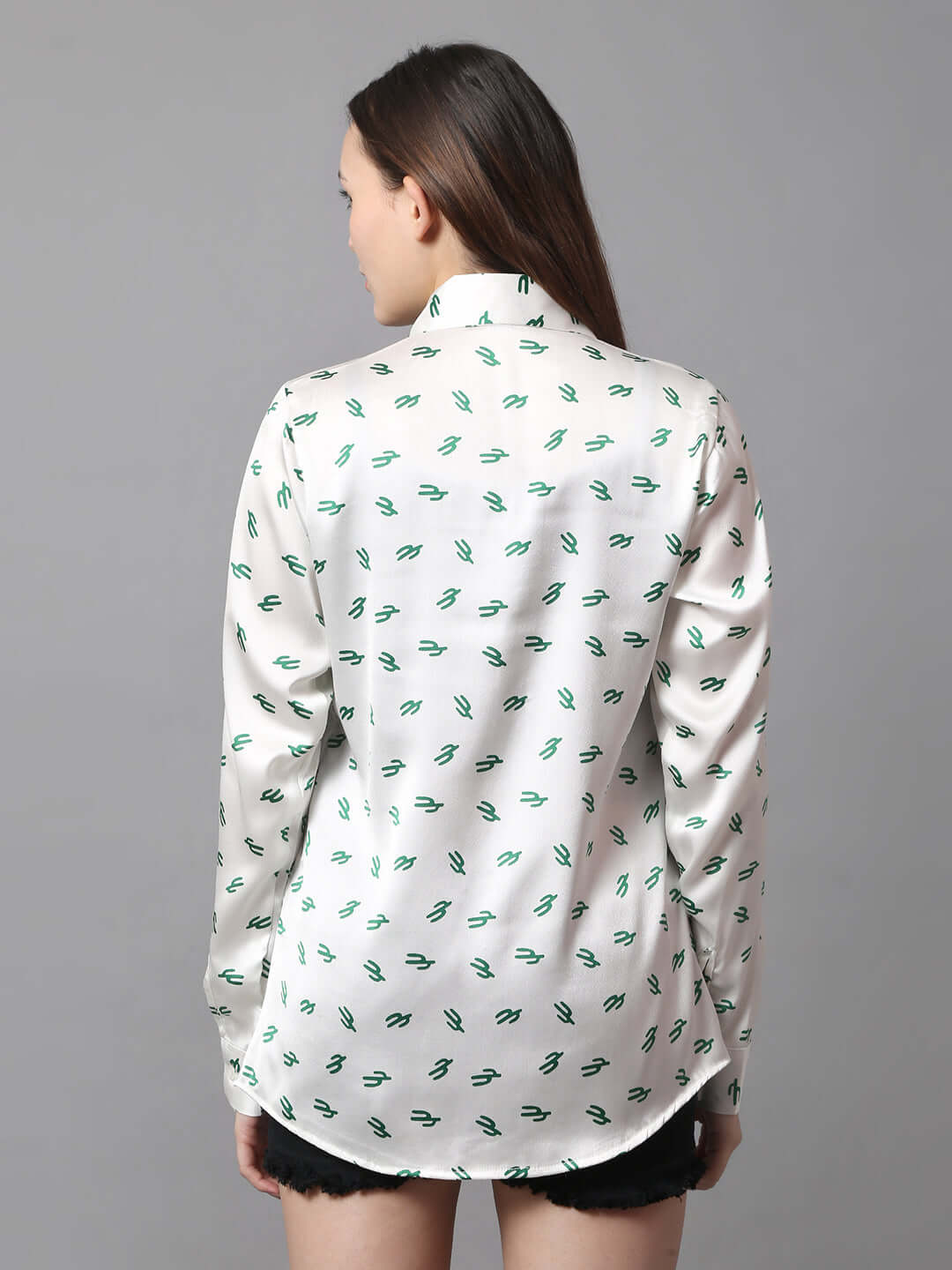 Cactus Printed Satin Shirt - Vooning