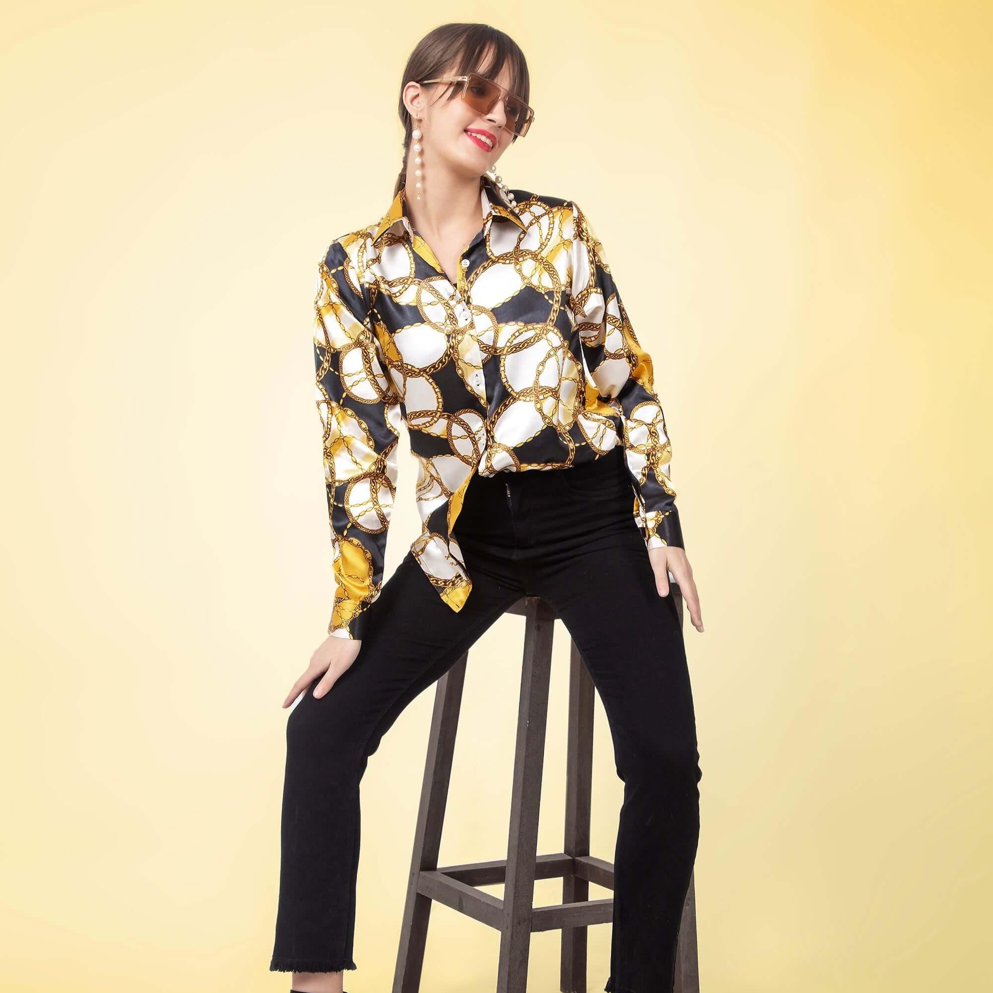 Chain Printed Satin Shirt - Vooning
