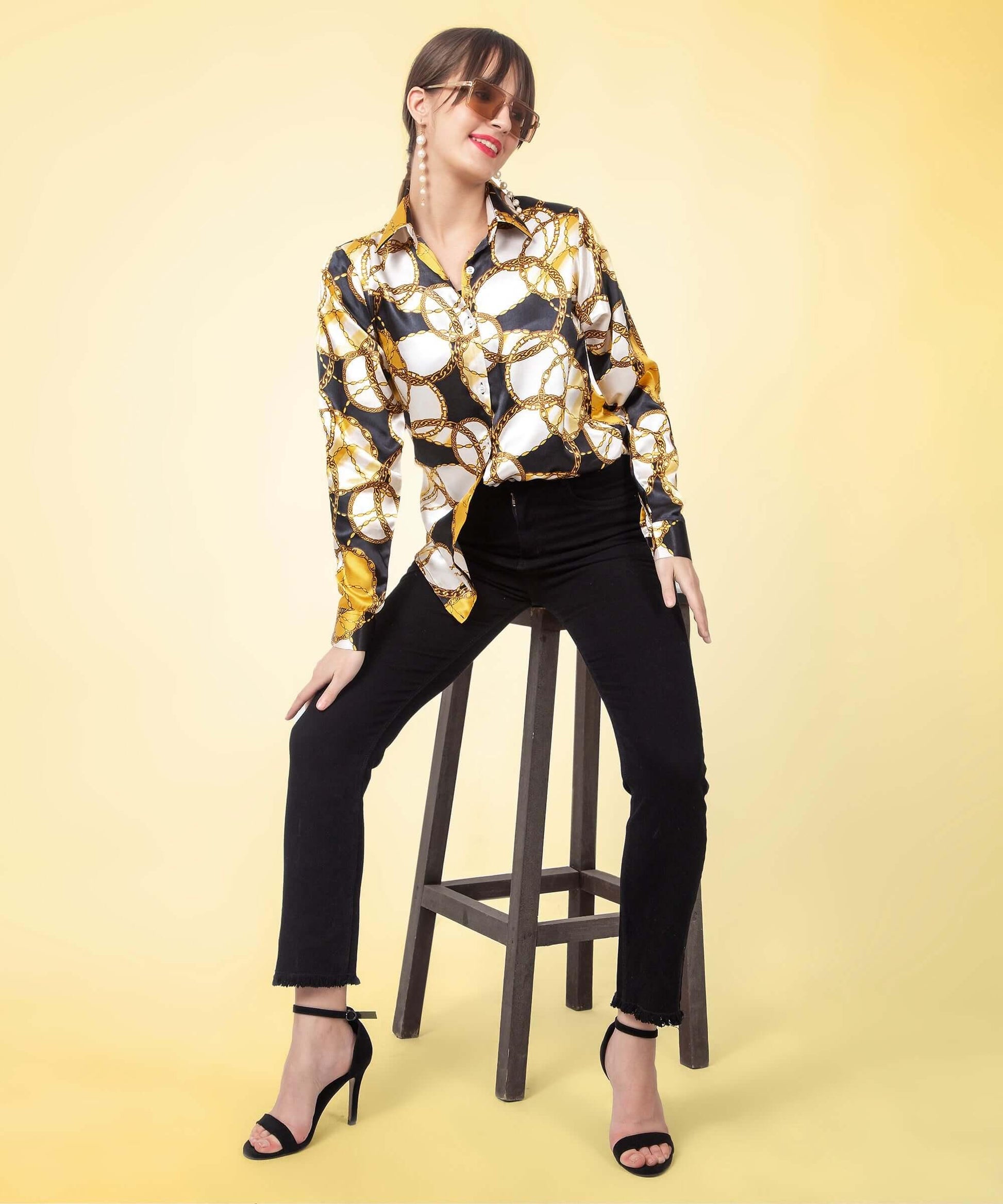 Chain Printed Satin Shirt - Vooning