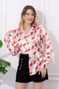 Classy Strawberry Printed Satin Shirt - Vooning