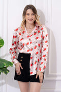 Classy Strawberry Printed Satin Shirt - Vooning