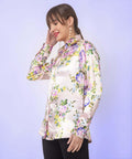 Cream Floral Printed Satin Shirt - Vooning