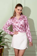 Diamond Pink Printed Satin Shirt For Women stylish