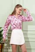 Diamond Pink Printed Satin Shirt For Women right side