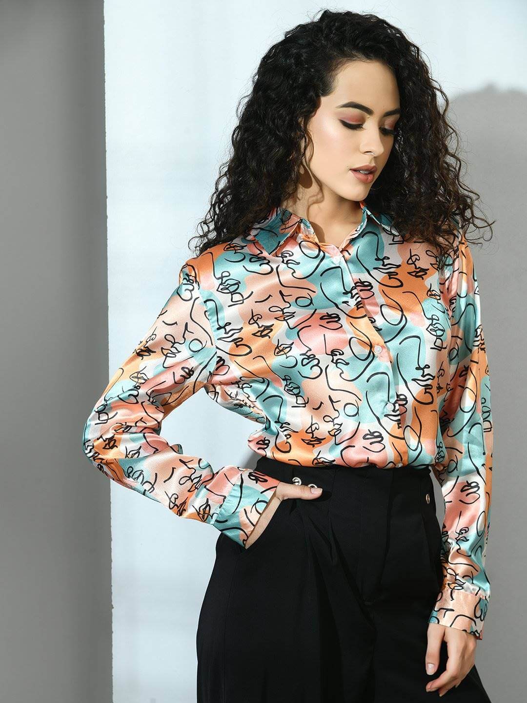 Digital Printed Satin Shirt - Vooning