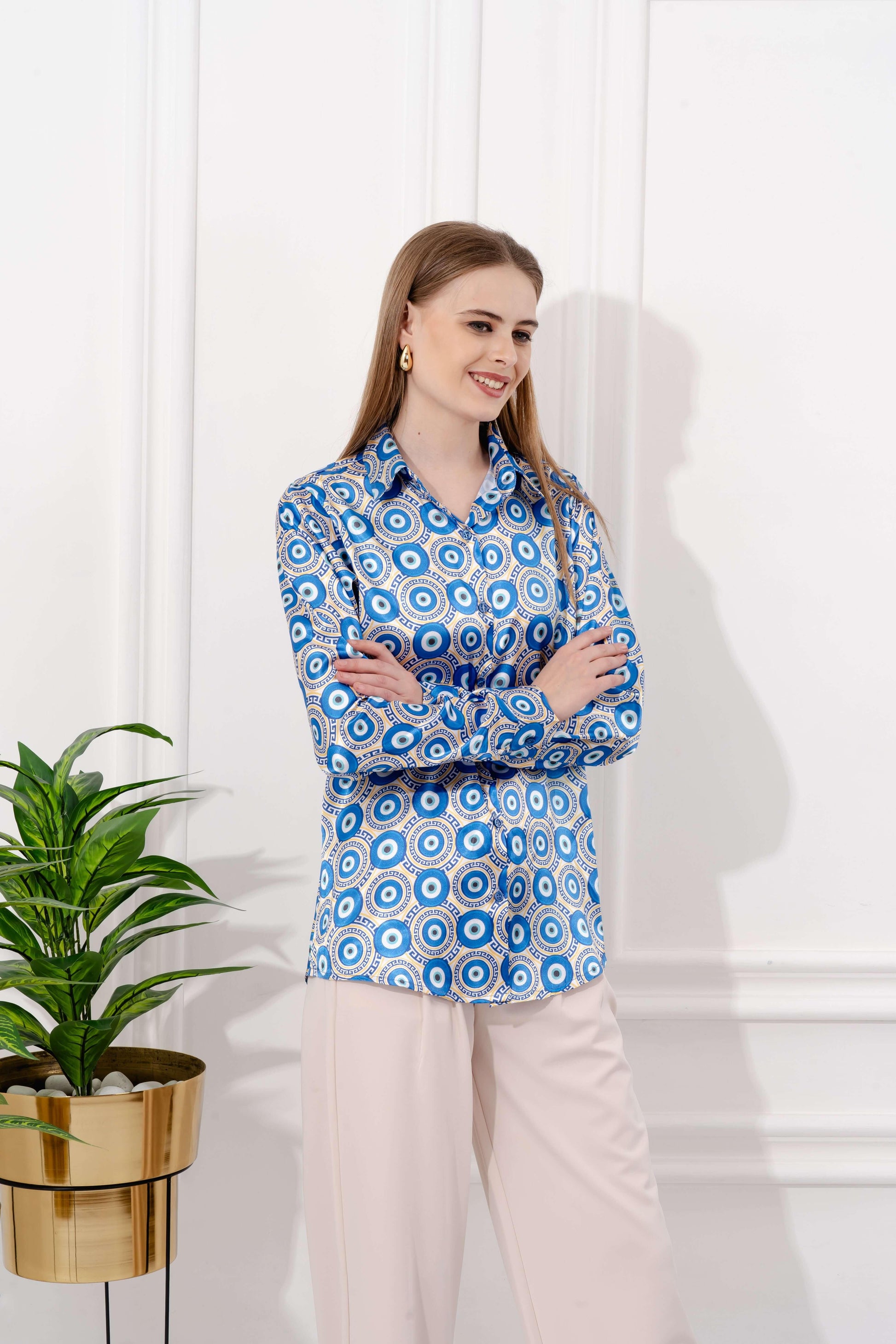 Evil Eye Printed Satin Shirt - Vooning