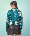 Floral Teel Green Satin Shirt - Vooning