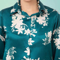 Floral Teel Green Satin Shirt - Vooning