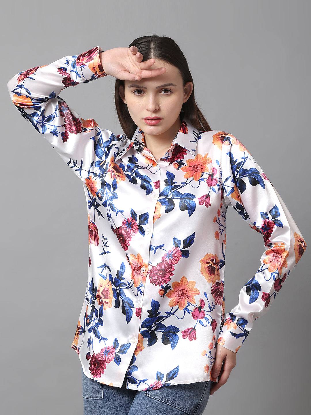 Floral Pattern Satin Shirt