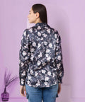 Floral Printed Black Satin Shirt - Vooning