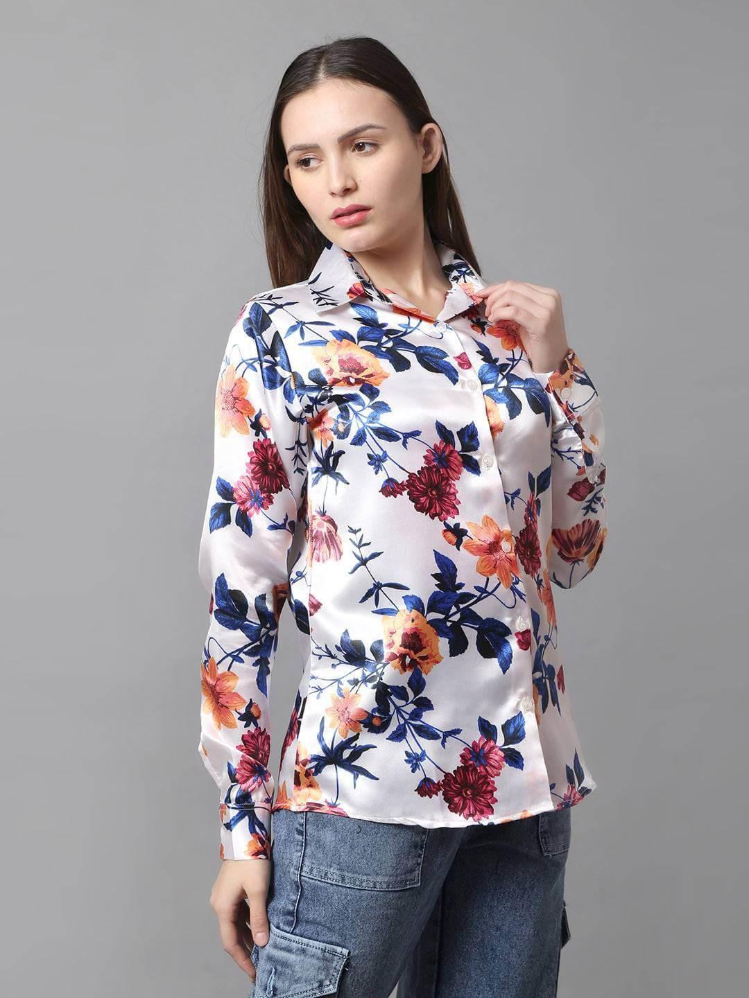 Floral Pattern Satin Shirt - Vooning