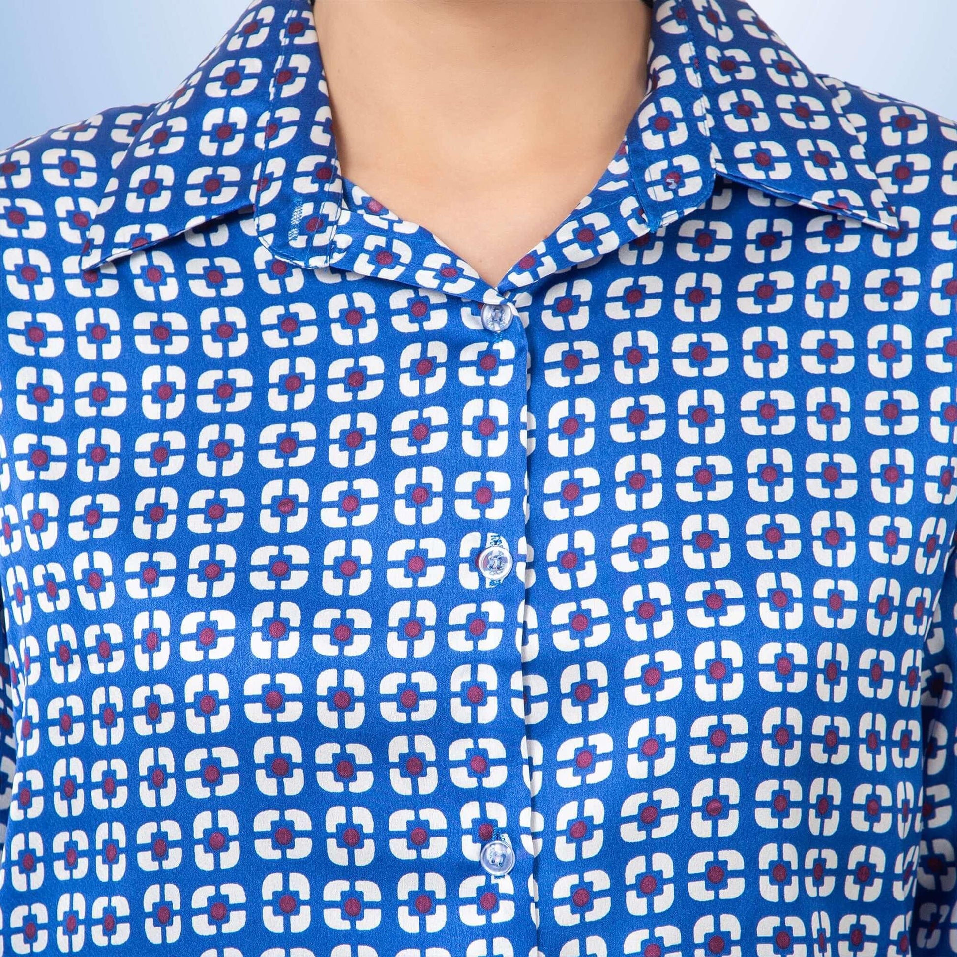 Geometric Printed Satin Shirt - Vooning