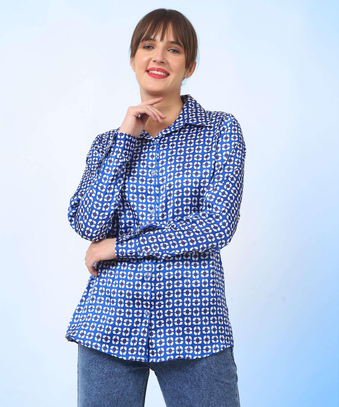 Geometric Printed Satin Shirt - Vooning