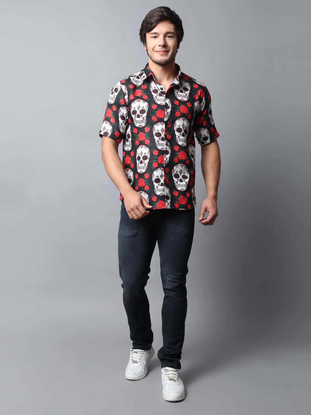 Halloween Skull Printed Shirt - Vooning