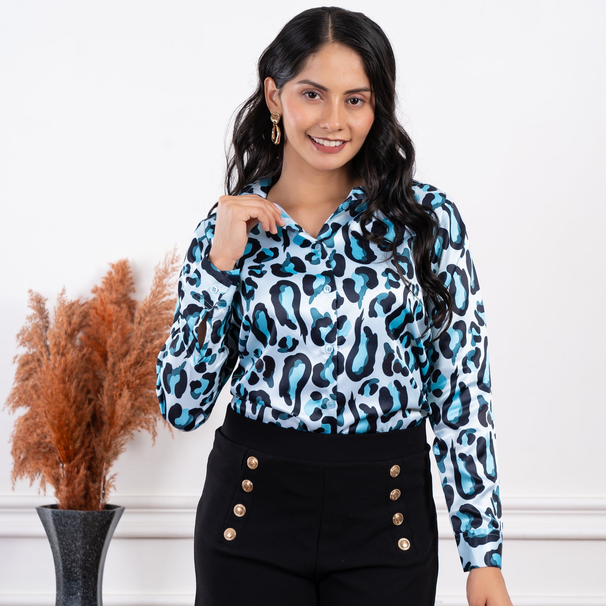 Leocadia Ice Blue Animal Print Shirt