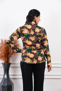 Multicolored Floral Printed Satin Shirt - Vooning
