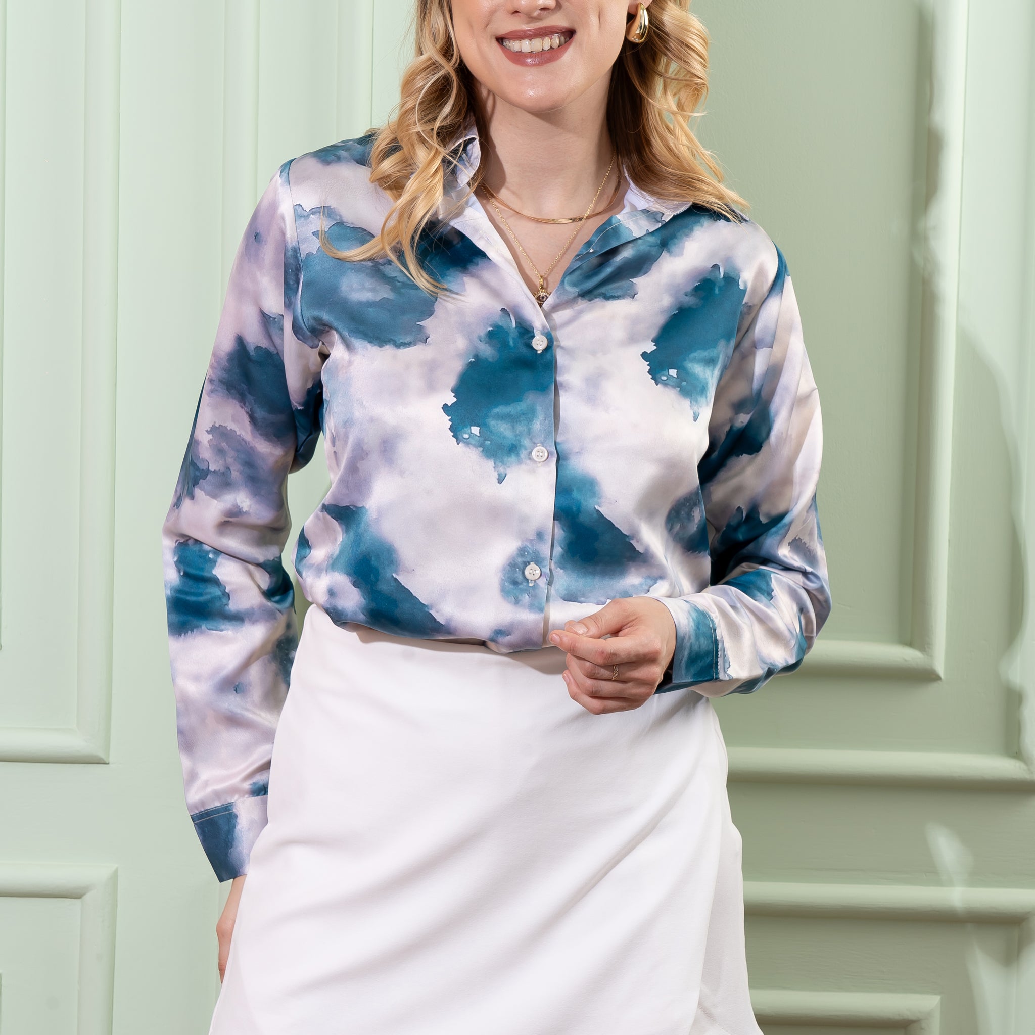Ombre Tie Dye Printed Satin Shirt - Vooning