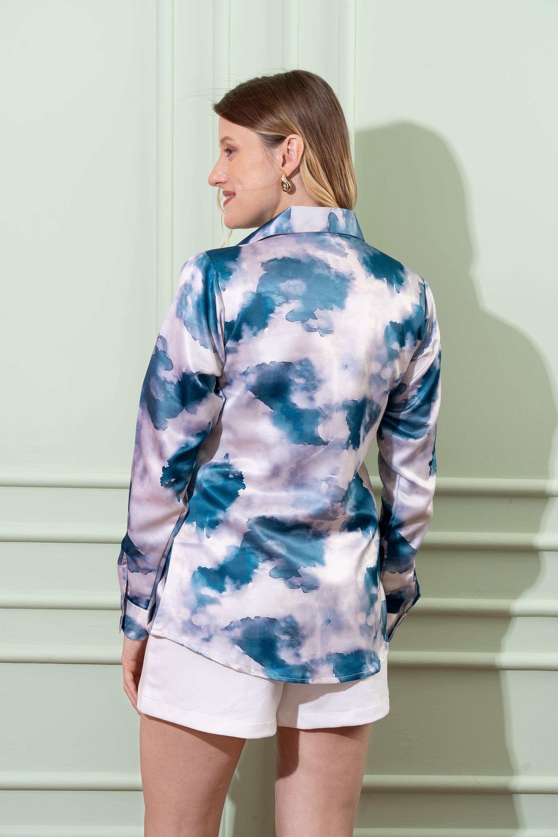 Ombre Tie Dye Printed Satin Shirt - Vooning