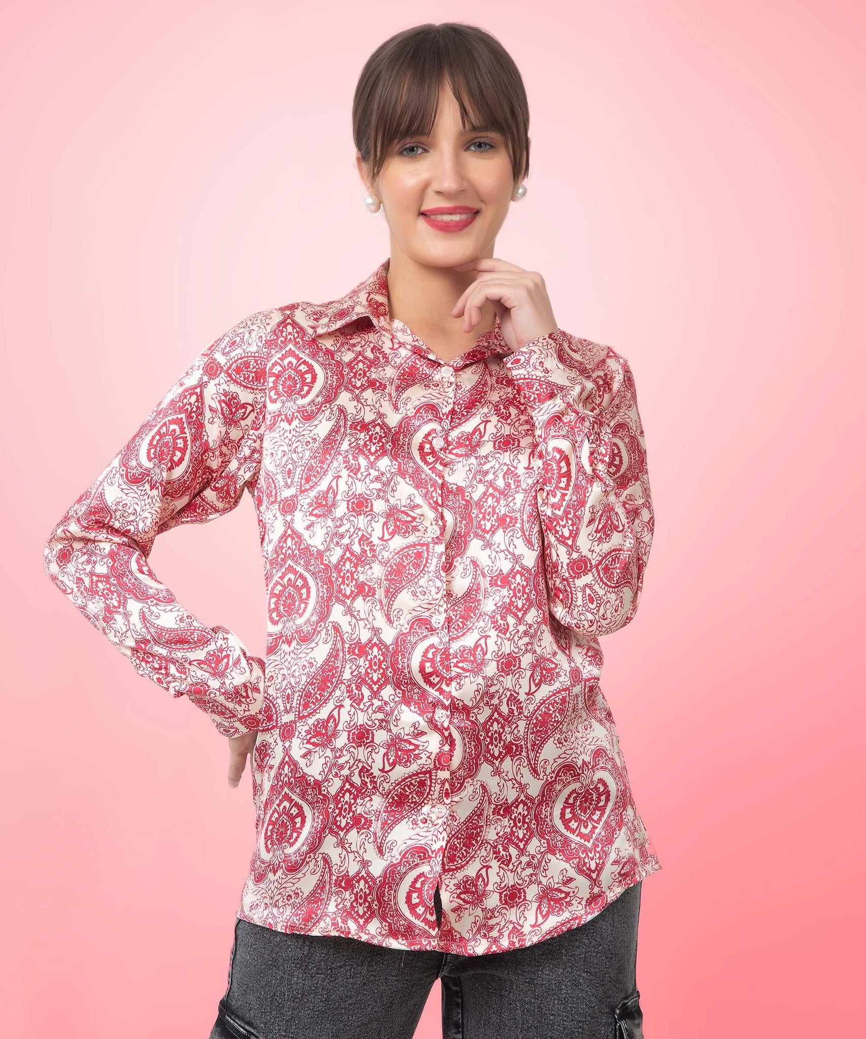 Paisley Printed Satin Shirt - Vooning