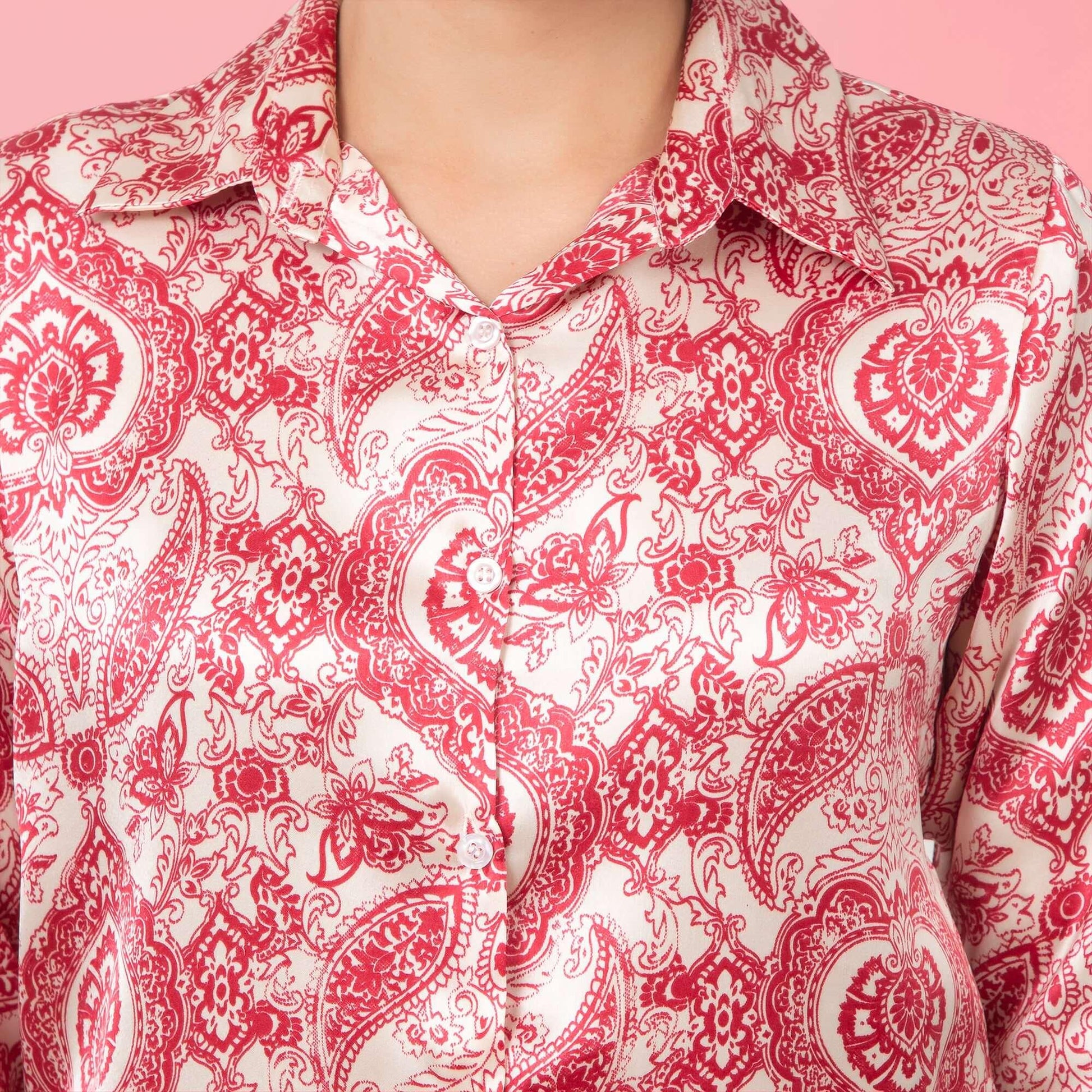 Paisley Printed Satin Shirt - Vooning