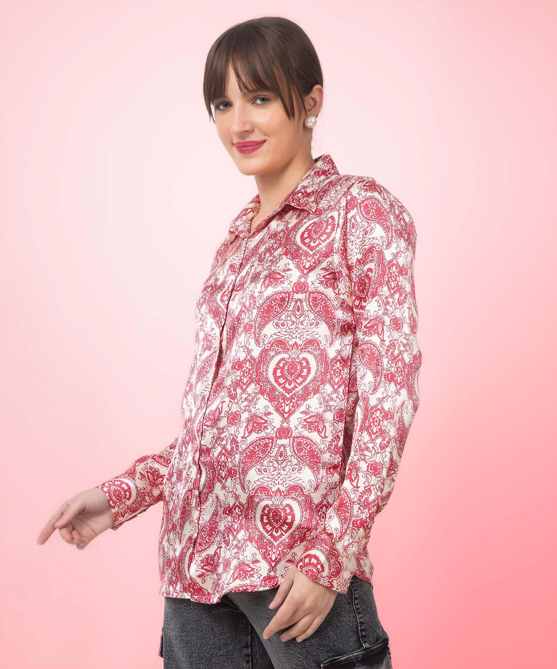 Paisley Printed Satin Shirt - Vooning