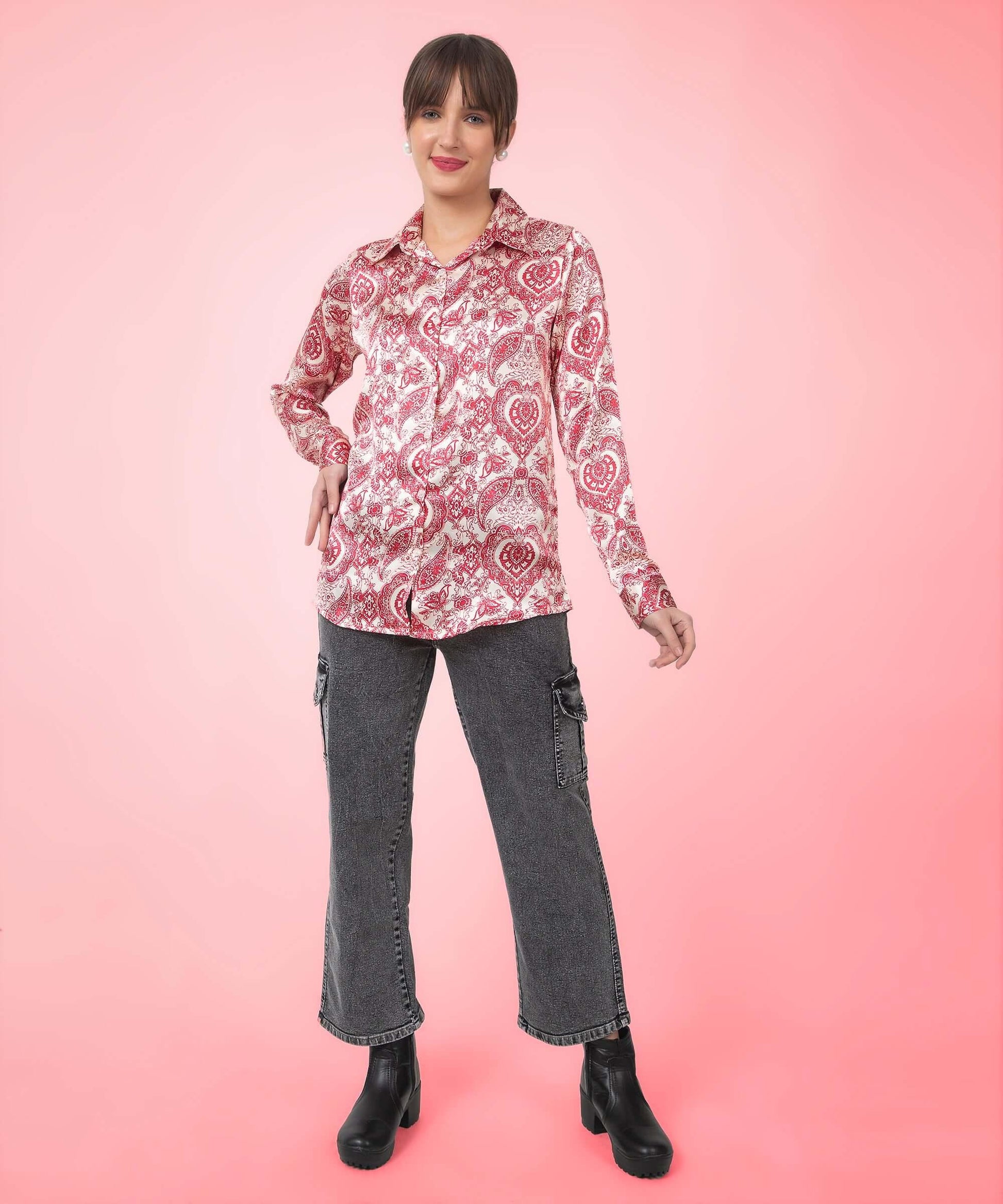 Paisley Printed Satin Shirt - Vooning