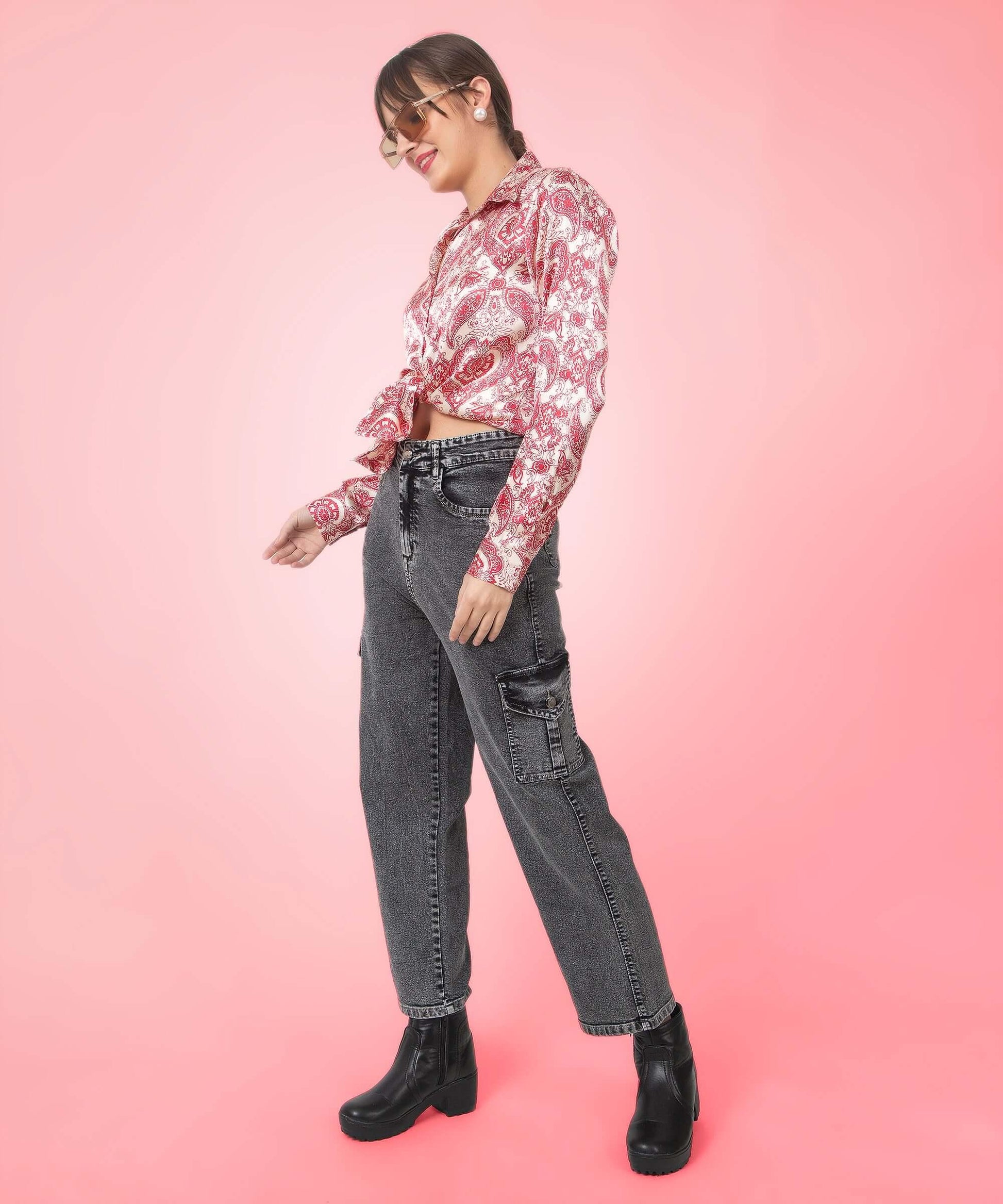 Paisley Printed Satin Shirt - Vooning